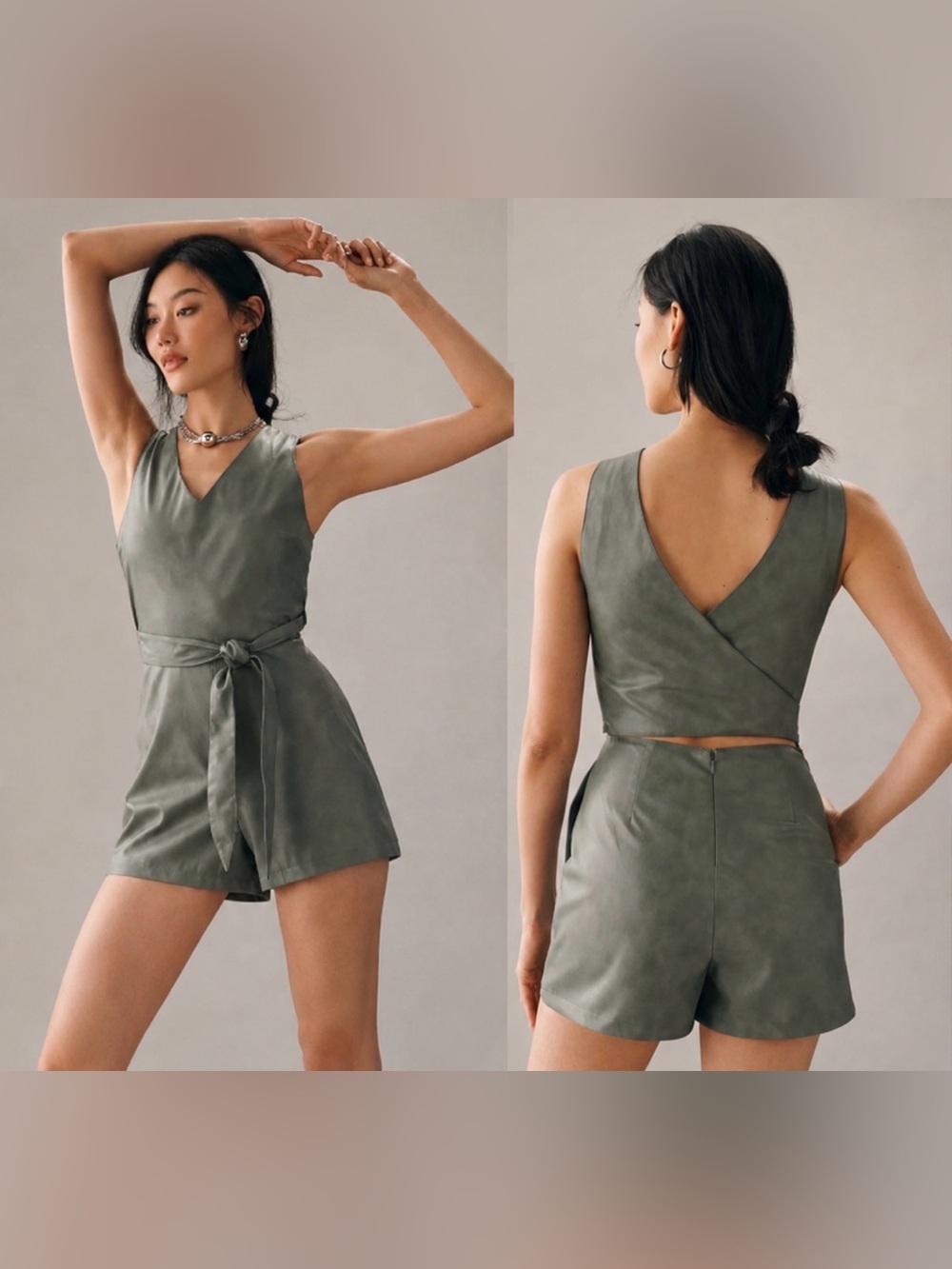 Anthropologie Avec Les Filles Faux Leather Cross Back Wrap Romper Sz S Grunge